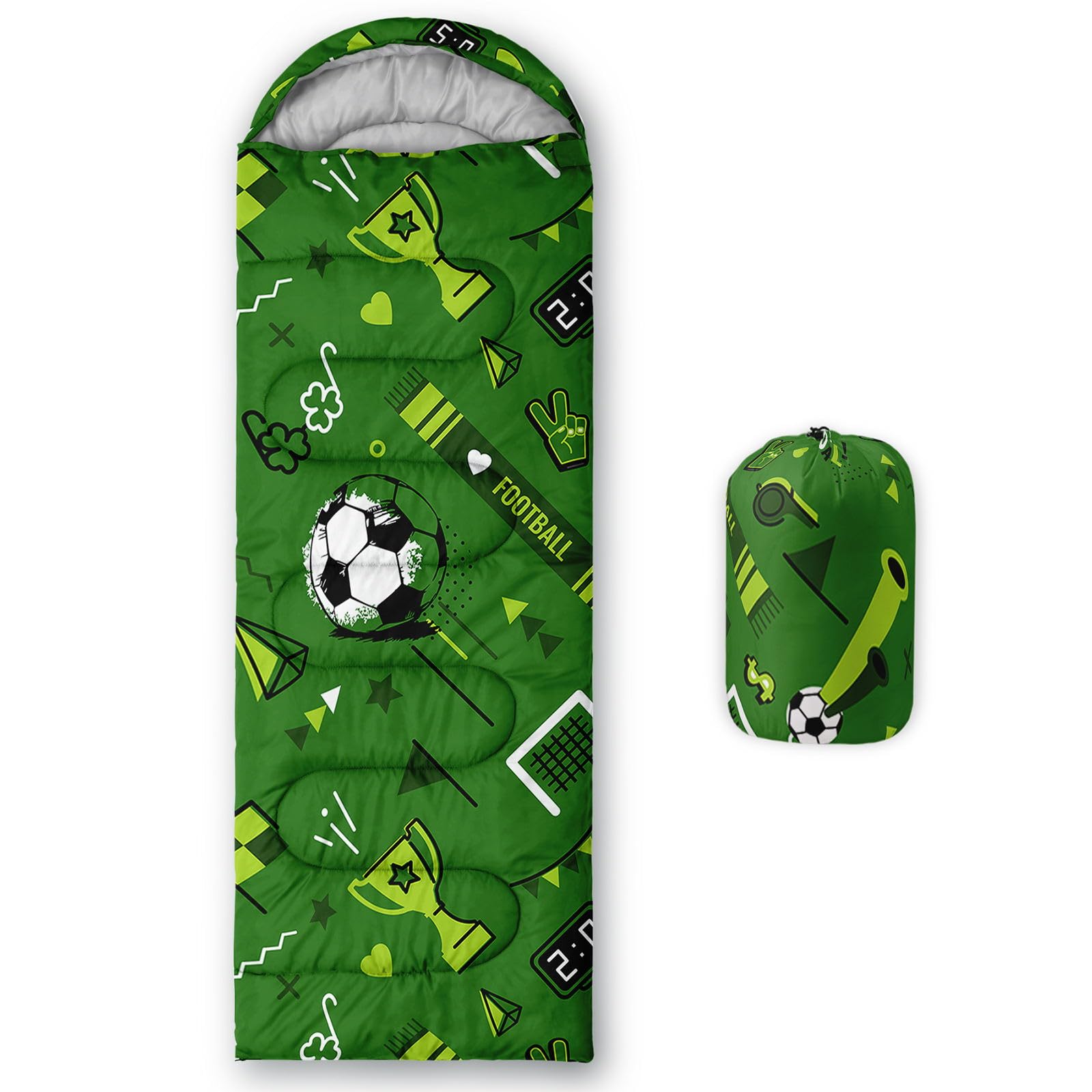 HOSIMA Sleeping Bags,Black Green Theme Football Print Lightweight Warm Portable Outdoor Indoor Waterproof Cold Resistant Sleeping Bag for Camping Hiking (Football3)