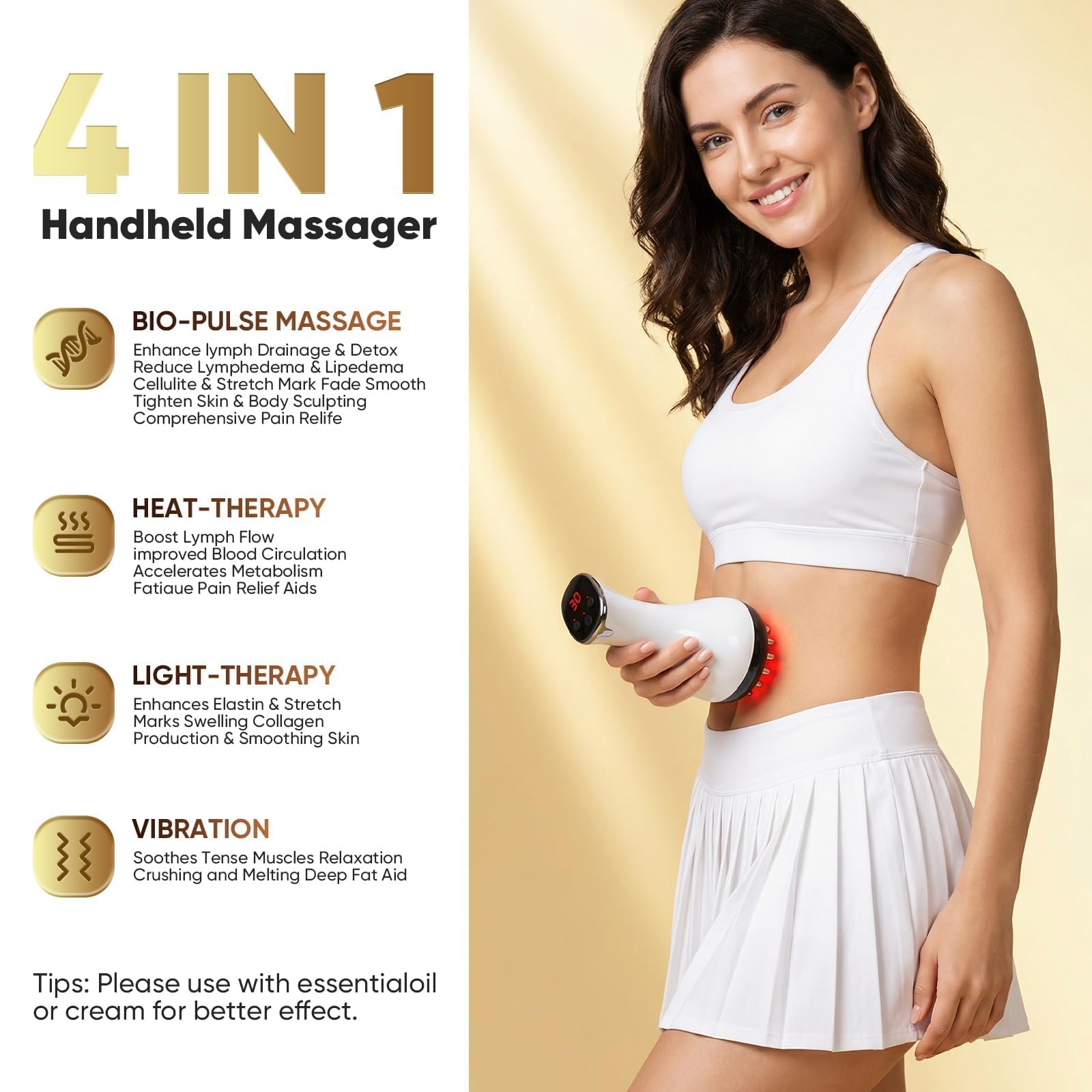 Condition photo showing New/Like New for afluodn lymphatic drainage massager, anti cellulite massage tool & body sculpting machine with 30-le