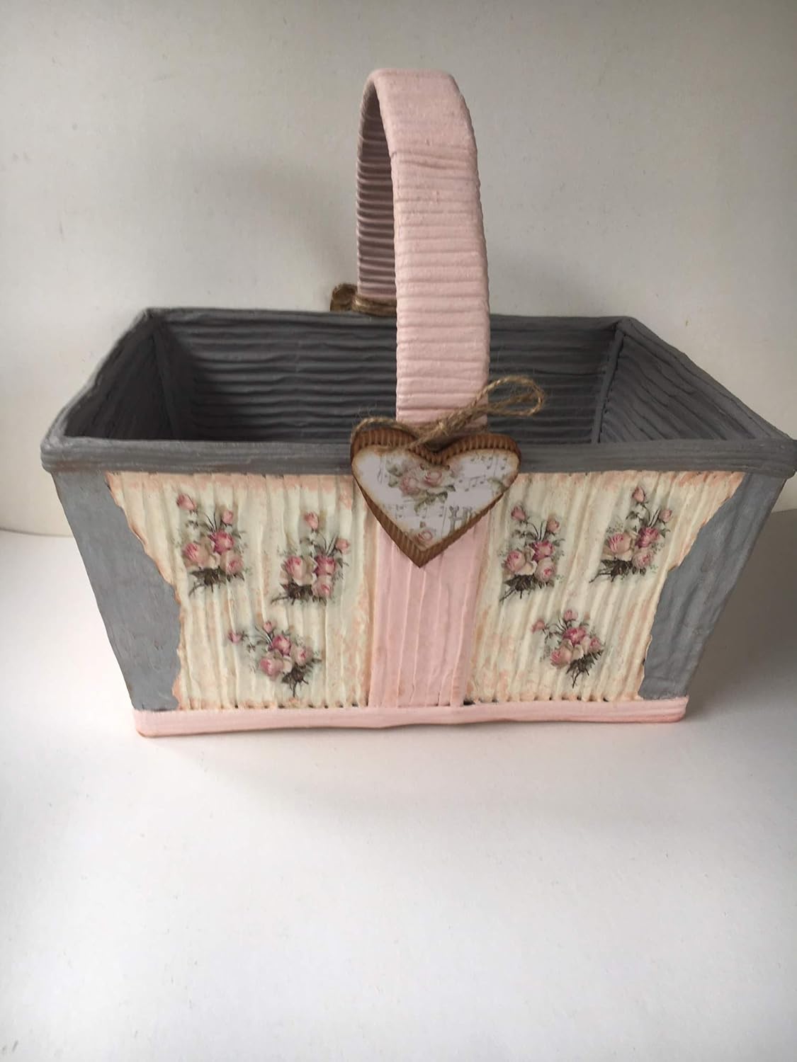 Caja de madera decorada en color rosa y gris: Amazon.es: Handmade