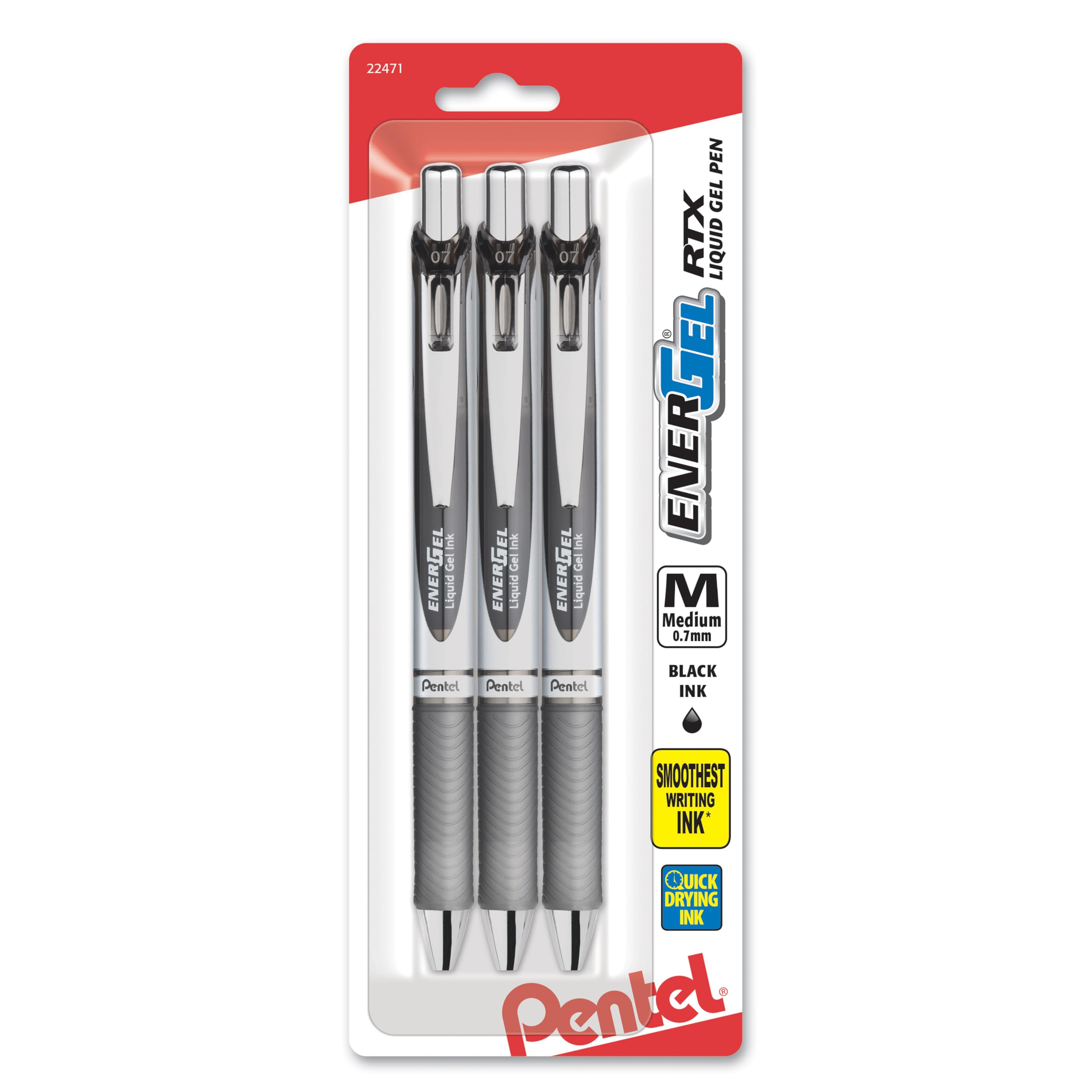 Photo 1 of Pentel EnerGel RTX Retractable Gel Pens, Medium Point, Black Ink, 3 Pack (BL77BP3A)