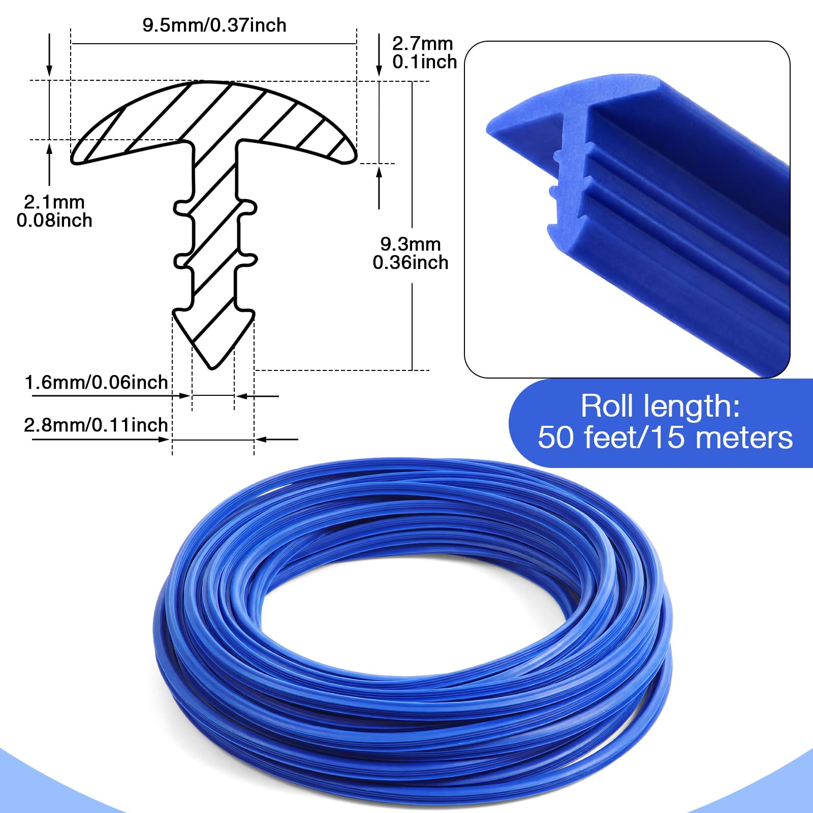 Condition photo showing As Is for 50ft swimming pool liner lock wedge shaped liner bead lock t-shape swimming line roll bead flexible pvc patch kit for above ground, in ground pool beaded liners(blue) blue 50ft
