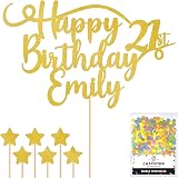 Cakeshop Personalised Happy Birthday Glitter Cake Topper - Gold Name & Age