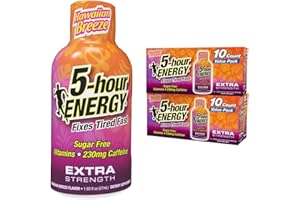 5-hour ENERGY Extra Strength Hawaiian Breeze Energy Shot 1.93oz, 20-Pack – Sugar Free Caffeine Energy Booster with B-Vitamins & Amino Acids – Zero Calorie (20 Bottles – Single Flavor, Hawaiian Breeze)