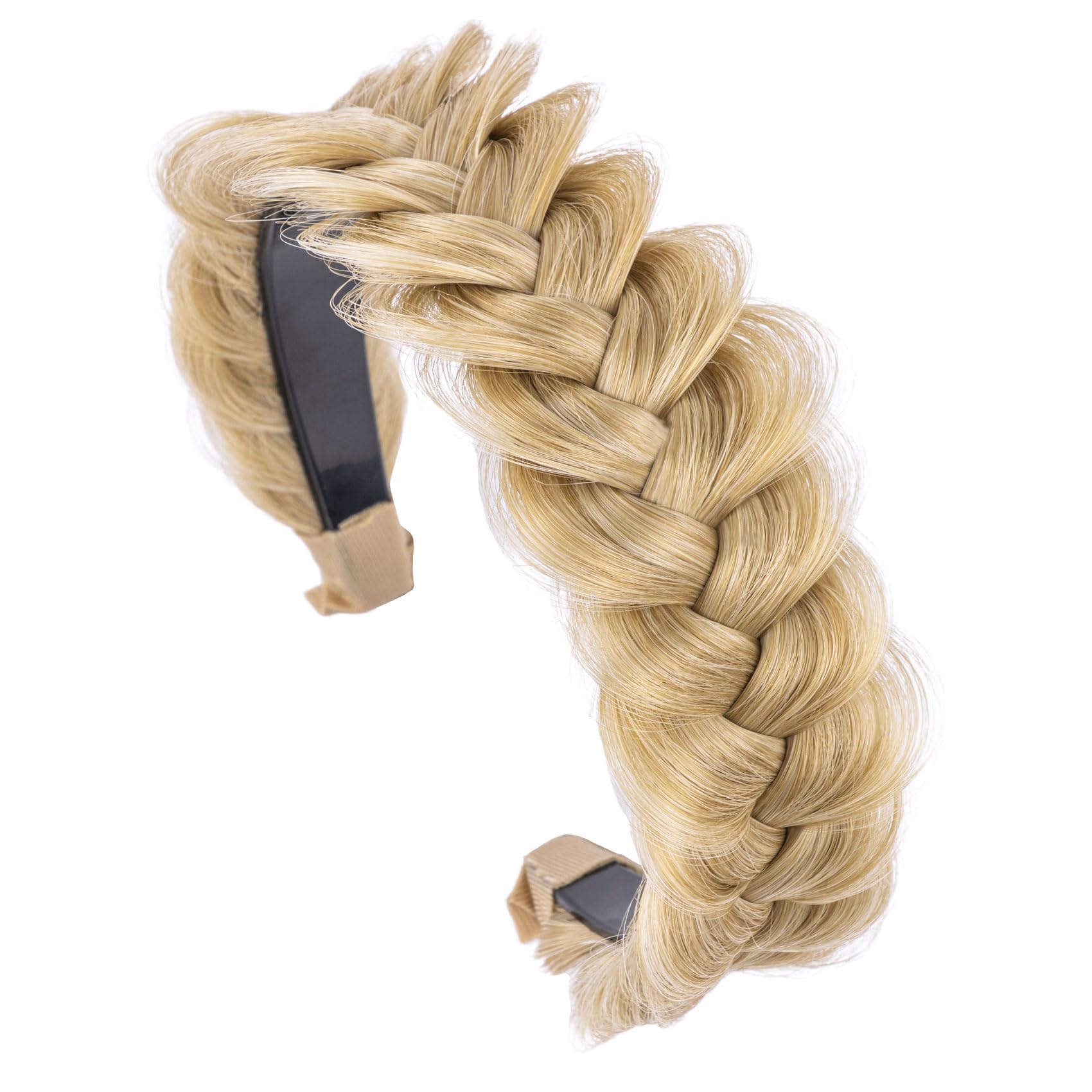 TOECWEGR Hair Band Braided Hair Piece Brass Wide 2 Strand Fluffy Braids Wig with Tough Lady Headbands Hair Band