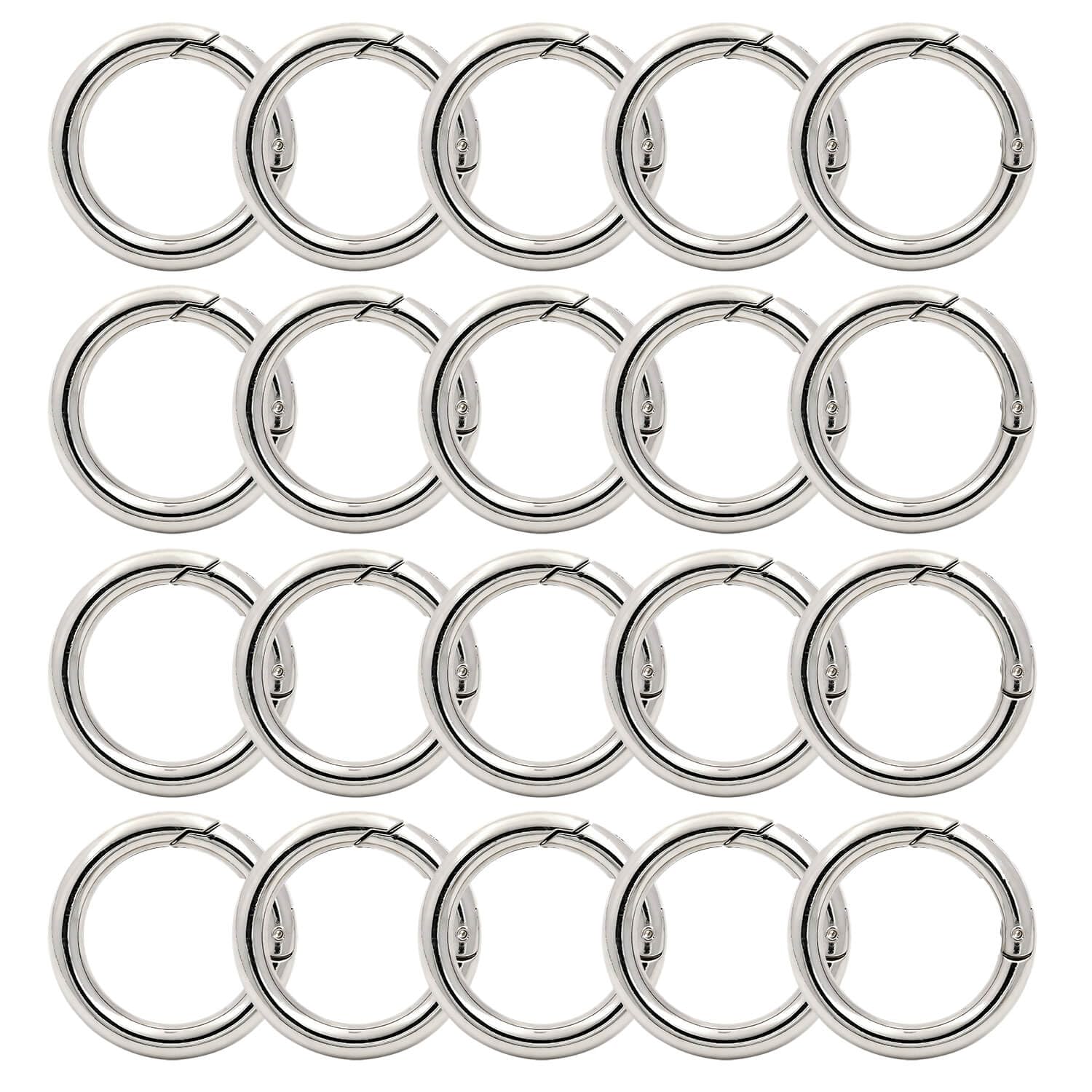 BIKICOCO 3/4'' Round Spring Gate O-Ring Clasp Push Snap Hook Belt Hardware Loop, for Keychains, Keys, Silver - 20 Pcs