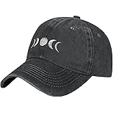 Gothic Goth Crescent Moon Hat, Adjustable Embroidered Washed Baseball Cap for Men Women