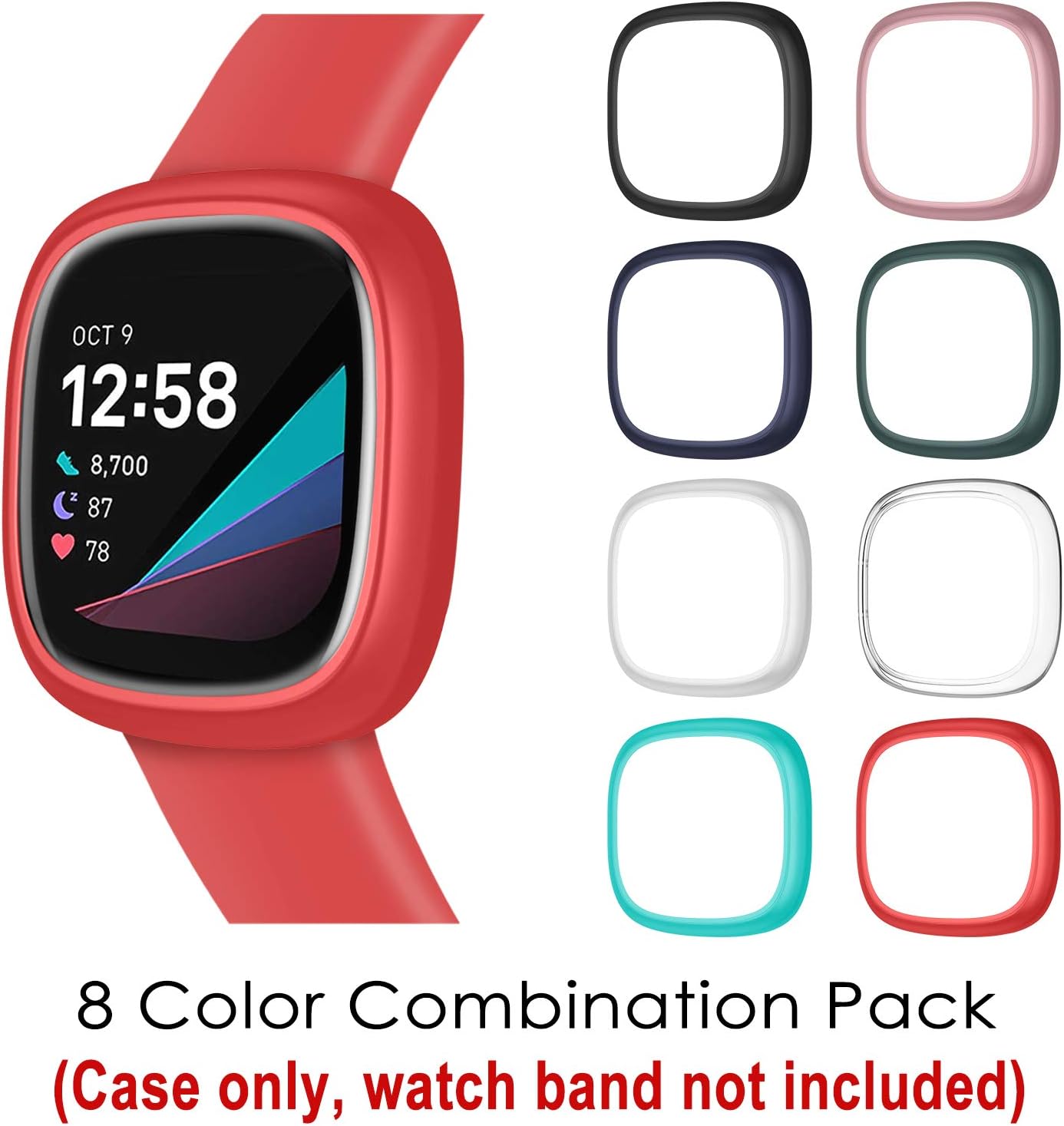 (8 Pack)For Fitbit Sense/Fitbit Versa 3 Slim Hard Protective Bumper