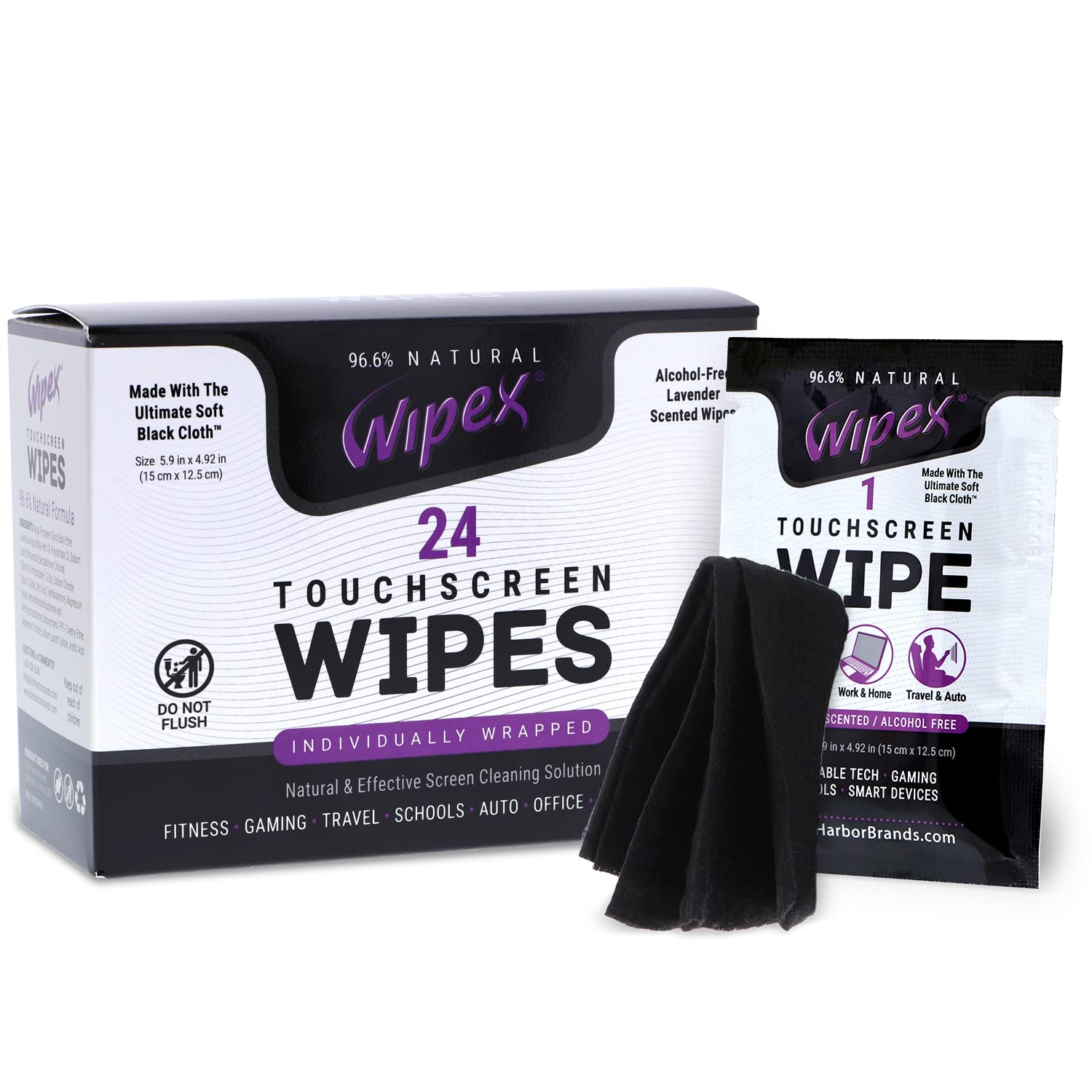 Wipex Screen Wipes & Gym Wipes Combo Pack - 75ct Gym Equipment Wipe Canister & 24ct Individually Wrapped Fitness Touch Screen Sachettes, Safe for Yoga Mats & Electronics, Lavender Scent