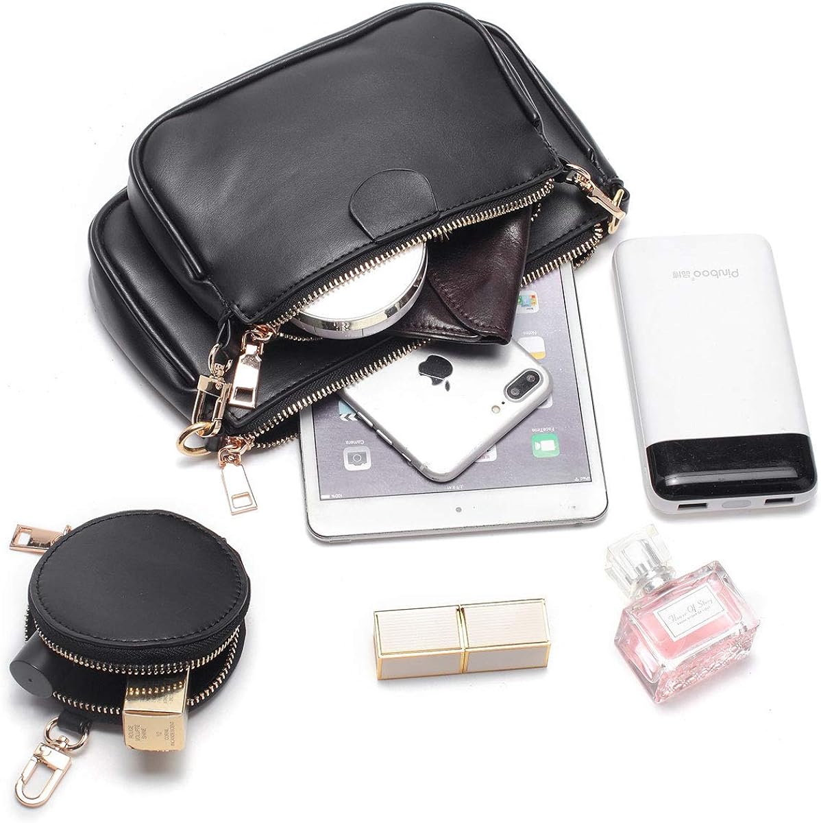 Small Crossbody Bags for Women Multipurpose Golden Zippy Handbags with Coin Purse including 3 Size Bag (Black): Handbags: 