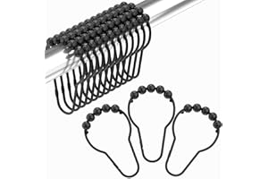 Amazer Rustproof Stainless Steel Shower Curtain Rings Hooks Set of 12 (Polished Matte Black)