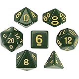 Wiz Dice Blighted Grove Set of 7 Polyhedral Dice, Solid Hunter Green Tabletop RPG Dice with Clear Display Box