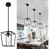 GZJunYo Black Pendant Lights Kitchen Island, 1-Light Farmhouse Kitchen Pendant Lighting Over Island, Metal Cage Island Hangin