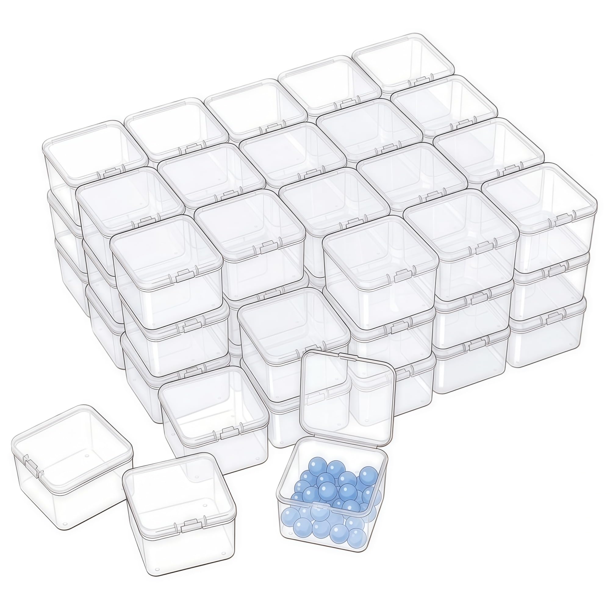 LJY 60 Pack Plastic Storage Boxes with Lids 5.5 x 5.5 x 3.5 cm – Square Small Containers for Diamond Art Accessories, Beads, DIY Crafts and Hardware, Stackable Organiser Box Set