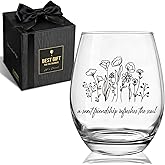 QHLLWT Wine Glass Friendship Gifts for Women, 15 oz Inspirational Floral wine glass, Christians Christmas Valentine Mother's Day Birthday Gift for Friends Bestie Sisters Mom Grandma -84