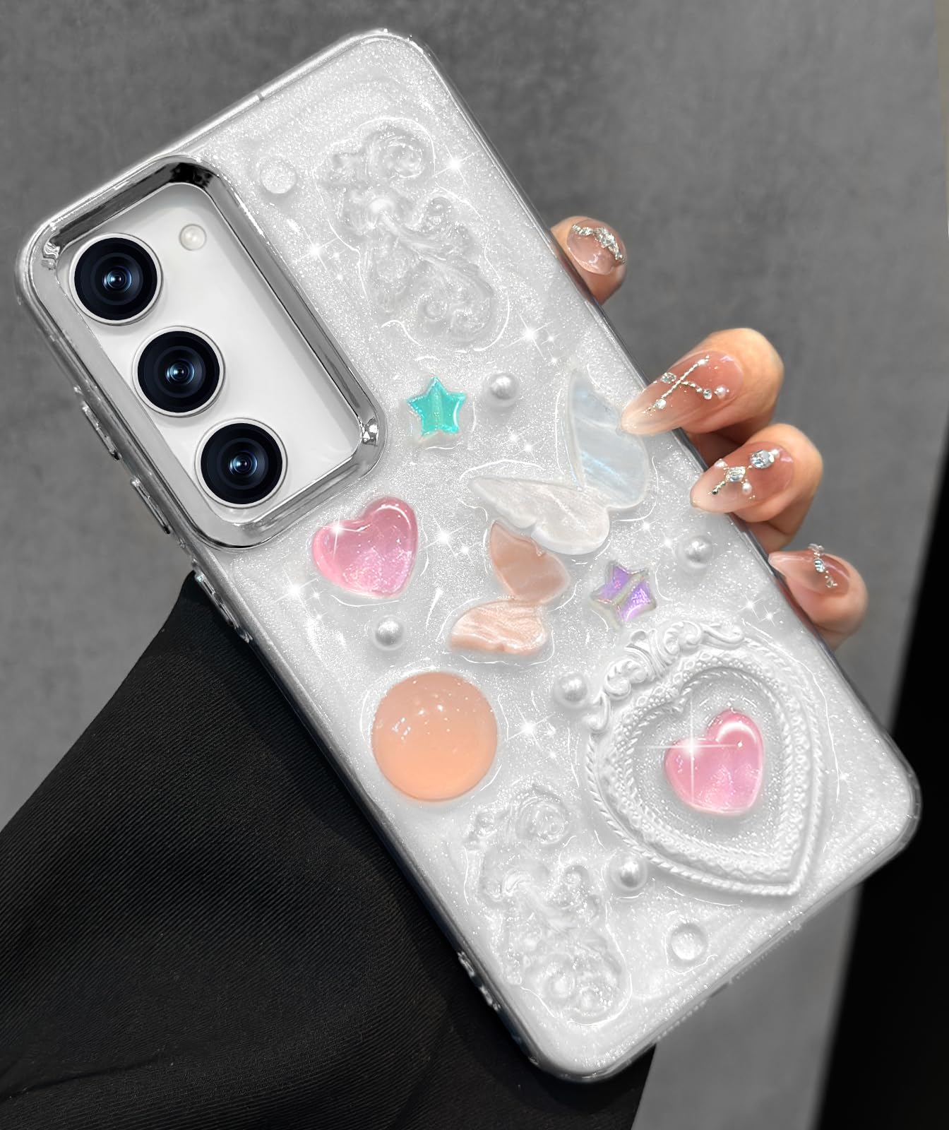 Toycamp for Samsung Galaxy S23 case Women - Cute Girly Girls Phone Cover for Samsung S23 Kawaii Aesthetic Pretty Unique Glitter Bling Sparkle Wave Design Funda para S 23, Pink Heart