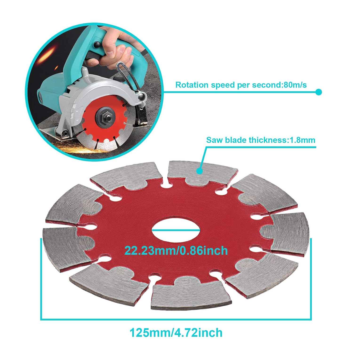 2 Pcs 5 Inch Diamond Cutting Disc Concrete Cutting Discs 125×22.23×1.8mm 80m/s Cutting Wheel