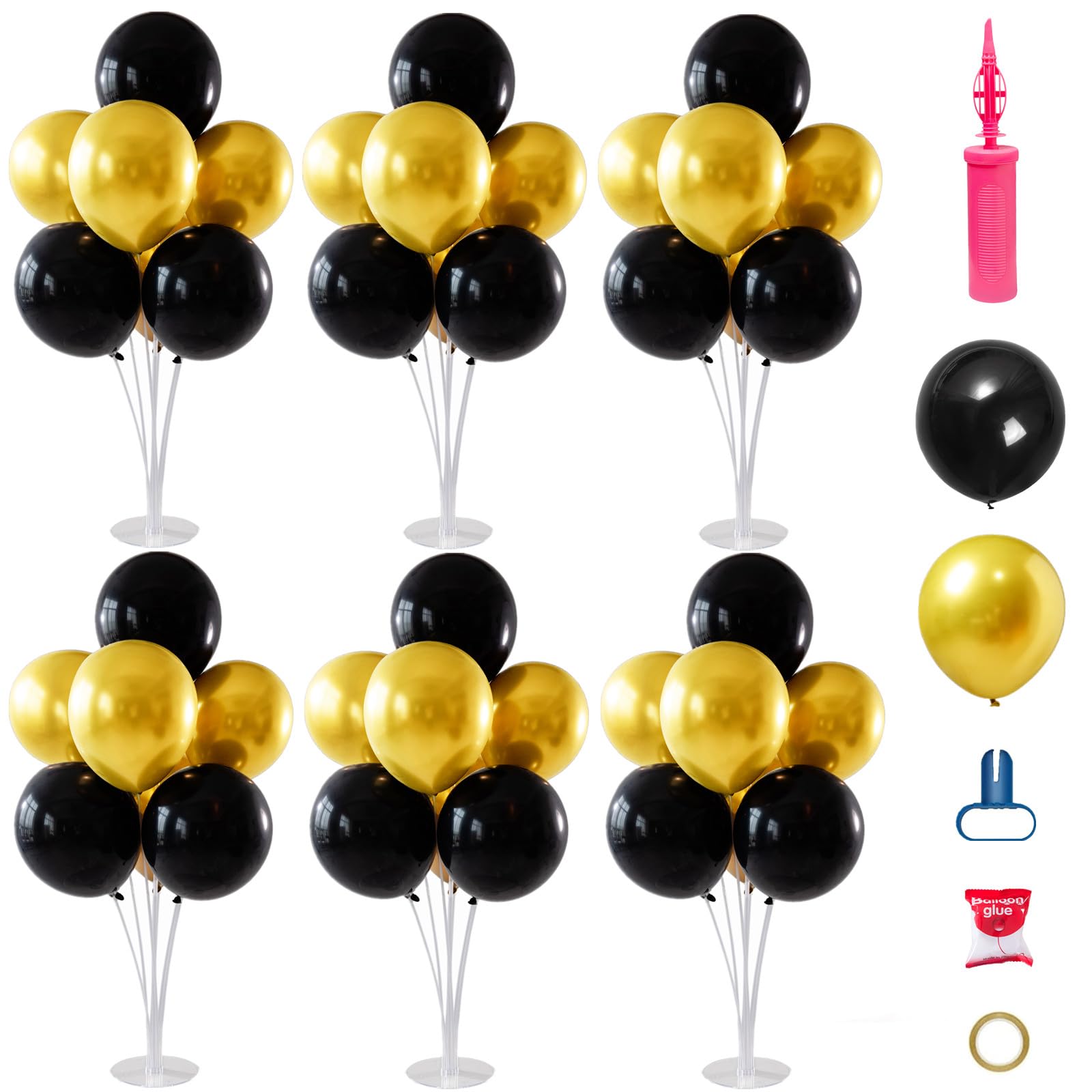 Photo 1 of 6 Sets Balloon Stand Kit Balloon Holder With Balloon and Base, Balloon Centerpieces for Tables, Black and Gold Party Decorations for Birthday Wedding Anniversary Father's Day New Year Graduation 2024