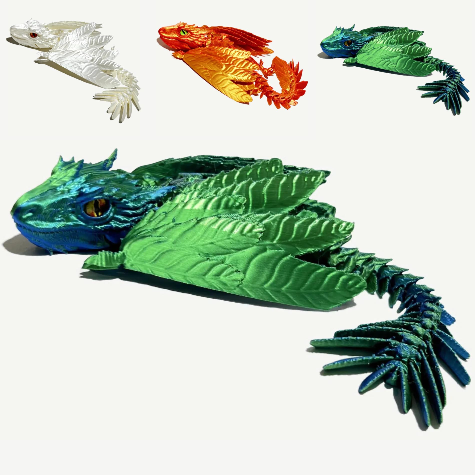 Photo 1 of GemmiCho 3D Printed Dragon with Wings, 10" Feathered Wyvern Dragon, 3D Printed Animal Toys, Home Office Decor Executive Desk Toy, Fidget Stress Relief Fidget Toy (Dark Green)