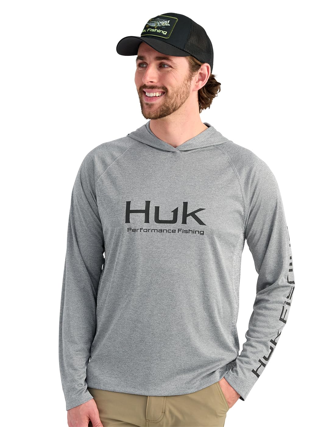 HUK Men's Standard Pursuit Vented Long Sleeve Hoodie, Fishing Shirt with Hood, Night Owl Heather Image HUK Men's Standard Pursuit Vented Long Sleeve Hoodie, Fishing Shirt with Hood, Night Owl Heather Image