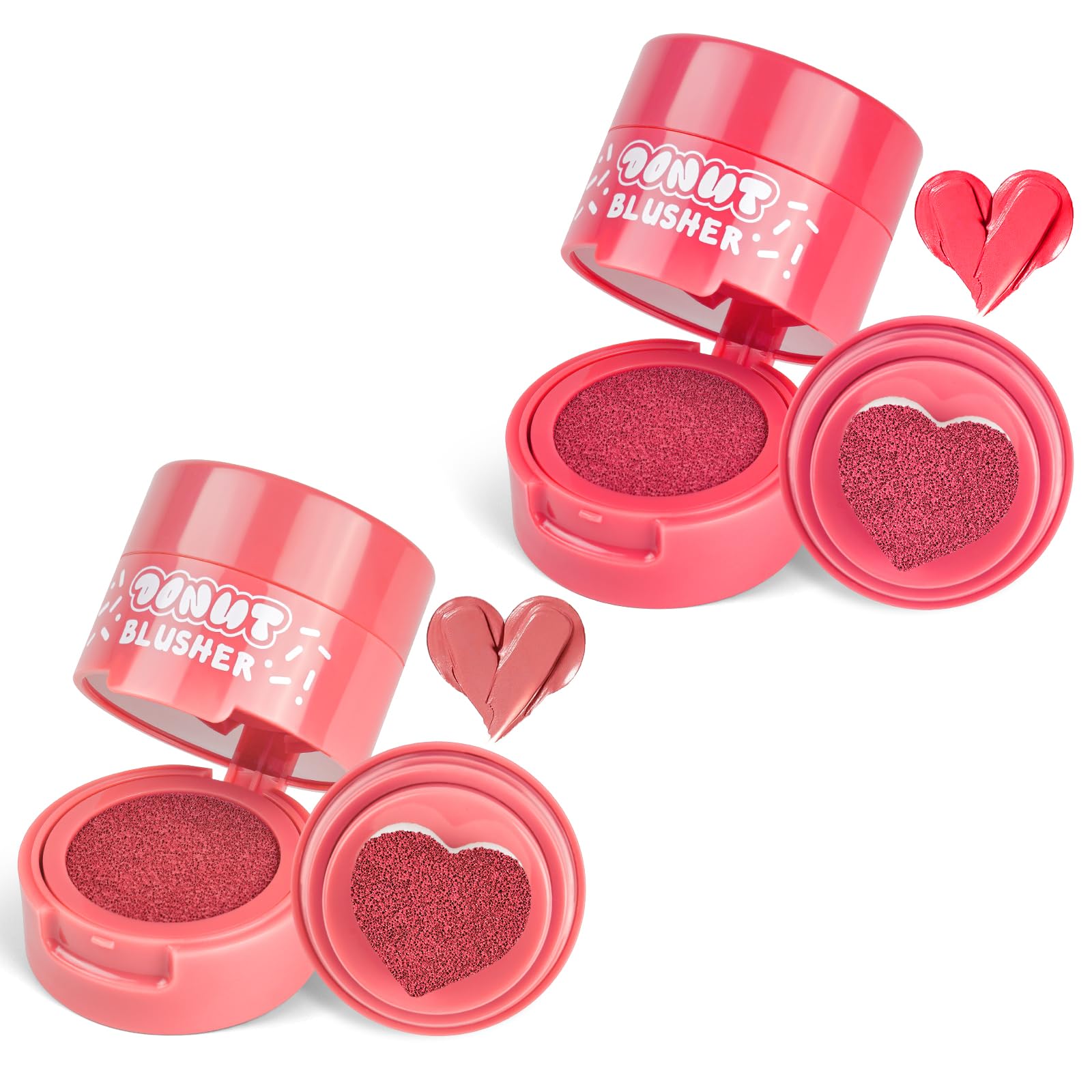 LOPHE Cushion Blush,Cream Blusher with Heart-Shaped Applicator, Waterproof & Long-Lasting Cheek Tint, Natural Finish Makeup Gift Set for Christmas, Wife & Girlfriend (#02+#05)