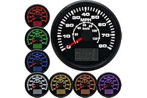 Geloo 85MM GPS Speedometer Gauge Boat MPH Speedometer Waterproof 0-80MPH 0-120KM/H Marine Speedometer Odometer LCD Indicators with 7 Backlight fit Car Truck Motorcycle Speedometer GPS Gauge Auto 9-32V