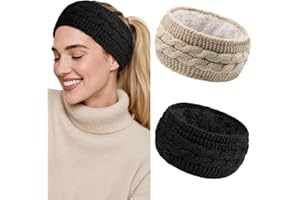 Huachi Winter Headbands for Women Ear Warmers, Thick Warm Headbands Winter Accessories, Cold Weather Headband for Women's Hair Fleece Lined Head Wrap