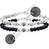 I Love You 100 Languages Bracelets Matching Couples Gifts - 6mm White Turquoise and Black Onyx Beaded Bracelets Set for