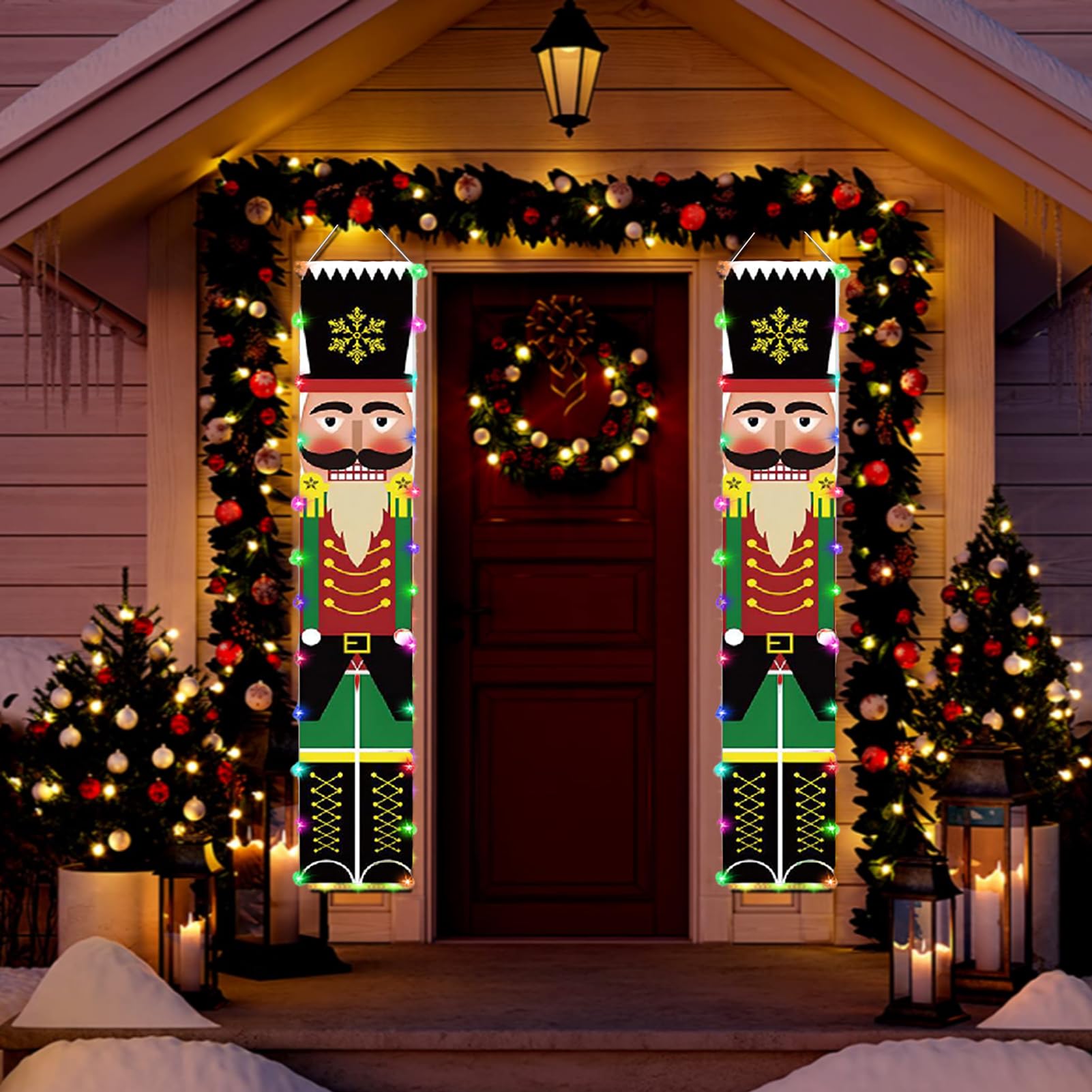 Les-Theresa Nutcracker Christmas Decorations Nutcracker Soldier Led Door Banner, 300D Christmas Porch Banner Couplet Curtain For Holiday Party Wall Decor