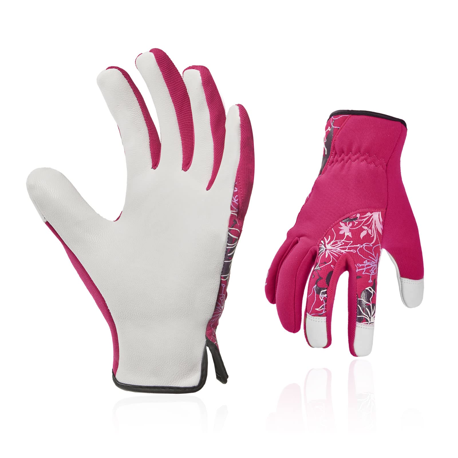 Vgo... Gardening Gloves Ladies, Safety Goat Leather Working Gloves,Thorn Proof Sratch protection,Anti-Slip(GA7444,Red,9/L,1Pair)