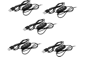 SinLoon USB Male with ON/Off Switch to Stripped Ends, USB 2.0 9-Speed Dimming Switch Power Cable, for LED Strips Little Table Lamp and Other 5V Devices 5PCS (1.5M/4.9FT)