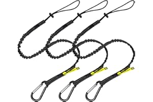 BearTOOLS Tool Lanyard with Standard Spring Carabiner and Adjustable Loop End, 90cm Length, Maximum Weight Limit 8KG / 17.6lb, Fall Restraint with Shock Cord Stopper, 3 Combo Pack (Black 0913S)