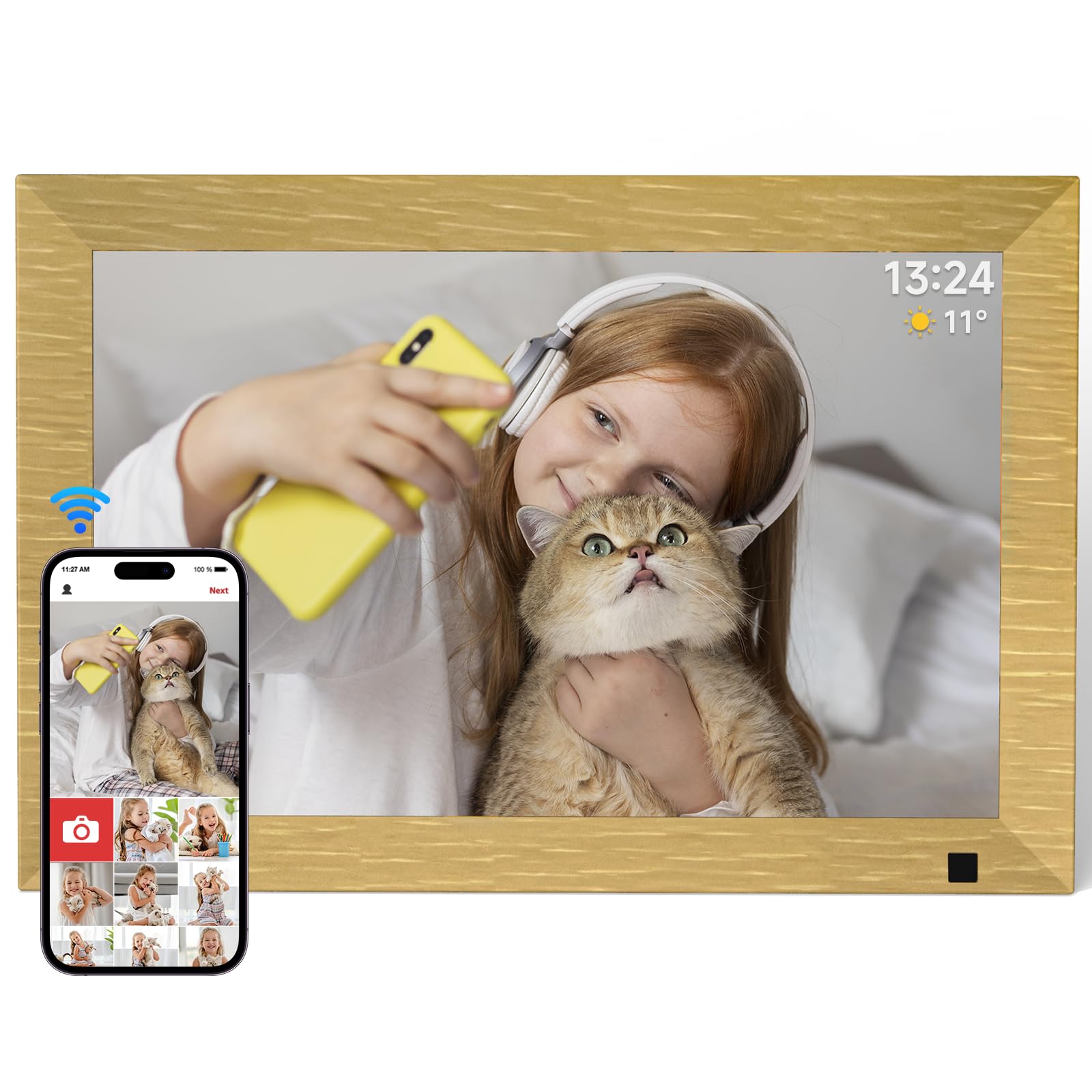 AHOWAI 10.1 Inch WiFi Digital Photo Frame Built in 32GB Memory, 1280x800 IPS LCD Touchscreen, Auto-Rotate and Audio, Quick and Easy Share Photos or Videos via the Frameo App, Best Gift for Favorite
