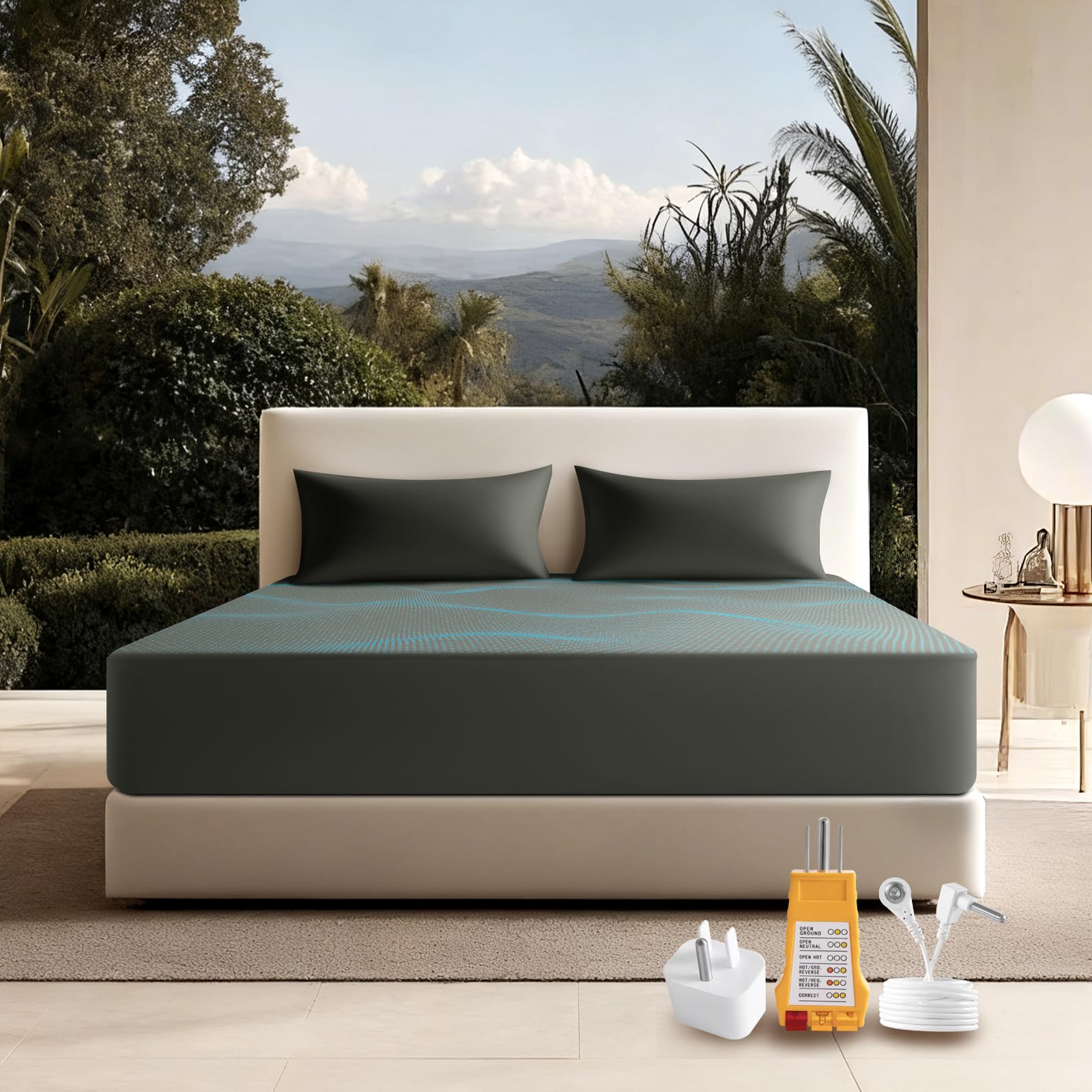 Photo 1 of Grounding Sheet King Size-90% Organic Cotton & 10% Silver Fiber, Deep Pocket 18" Design, Soft & Conductive, for Better Sleep & Stress Relief Earth Grounf Bedding(Dark Green,78"x80")