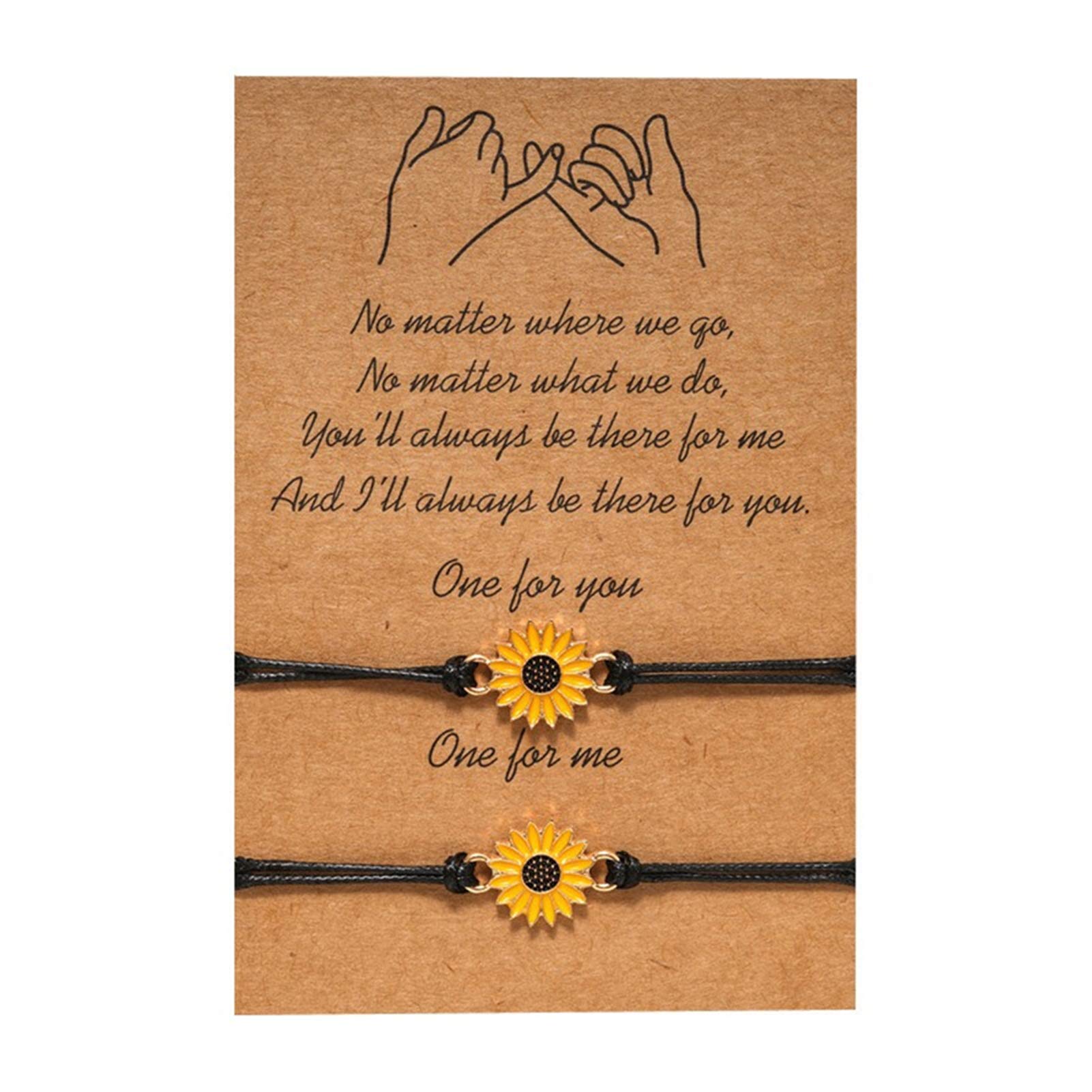 AILUOR 2-Piece Sunflower Pinky Promise Bracelet, Friendship Bracelets Best Friend Birthday Gifts Matching Long Distance Bracelet for Couples Friend Sister Mother Daughter (Sunflower)