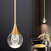 1-Light Teardrop Crystal Pendant Light, Brass Gold Globe Ceiling Hanging Light Fxitures, LED Raindrop Light Fixtures Metal Ro