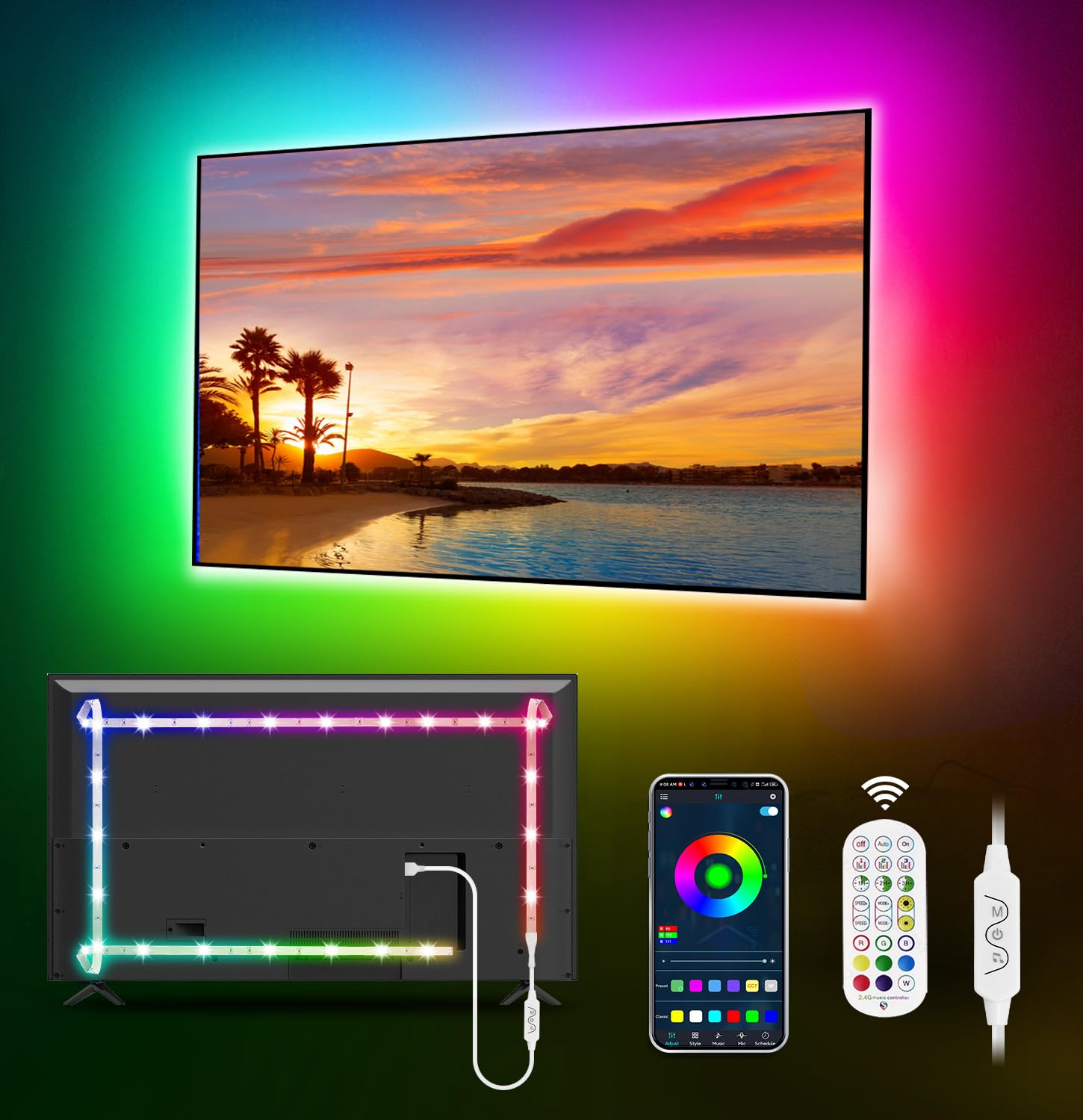 MATICOD LED Lights for TV, 9.84ft TV Lights for 32-43in Tvs, Music Sync Color Changing RGB TV Backlight with Remote APP Control USB Led Strip Lights for Christmas Gaming Room Decoration