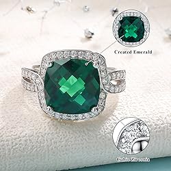 AGRULE 6.5 Cttw Emerald Halo Ring 925 Sterling