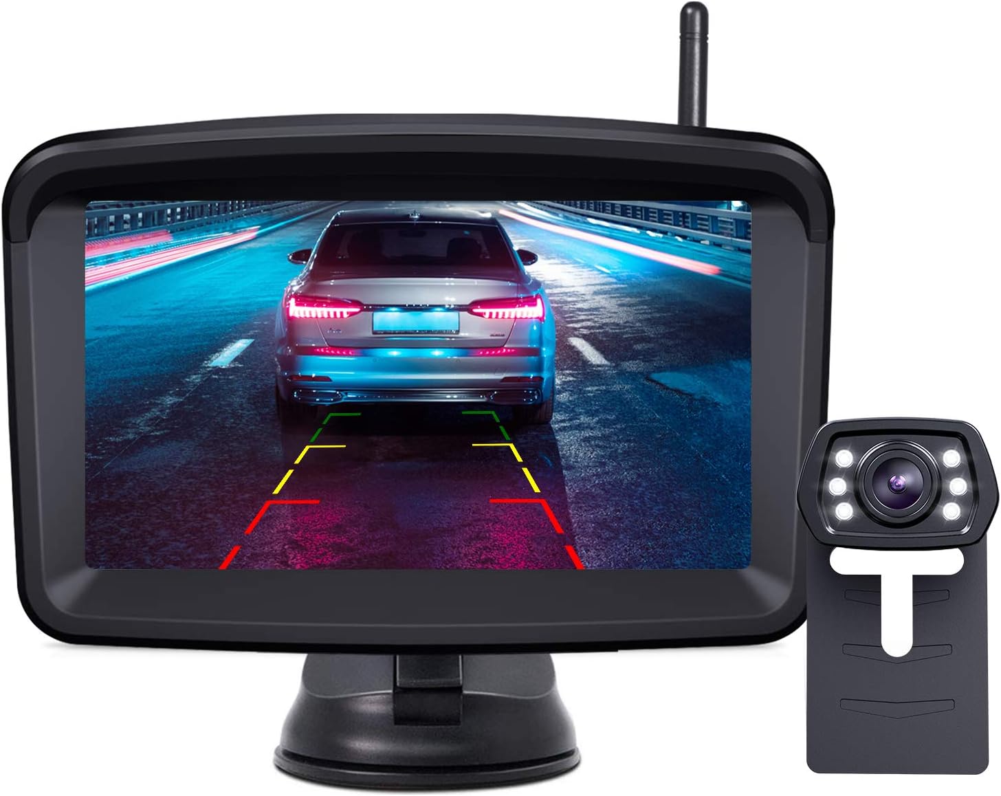 Xroose Wireless Backup Camera and Monitor Kit 5" HD Screen License Plate Camera with Frame IP69K Waterproof Rear View Camera with Parking Lines 152° Viewing Angle …