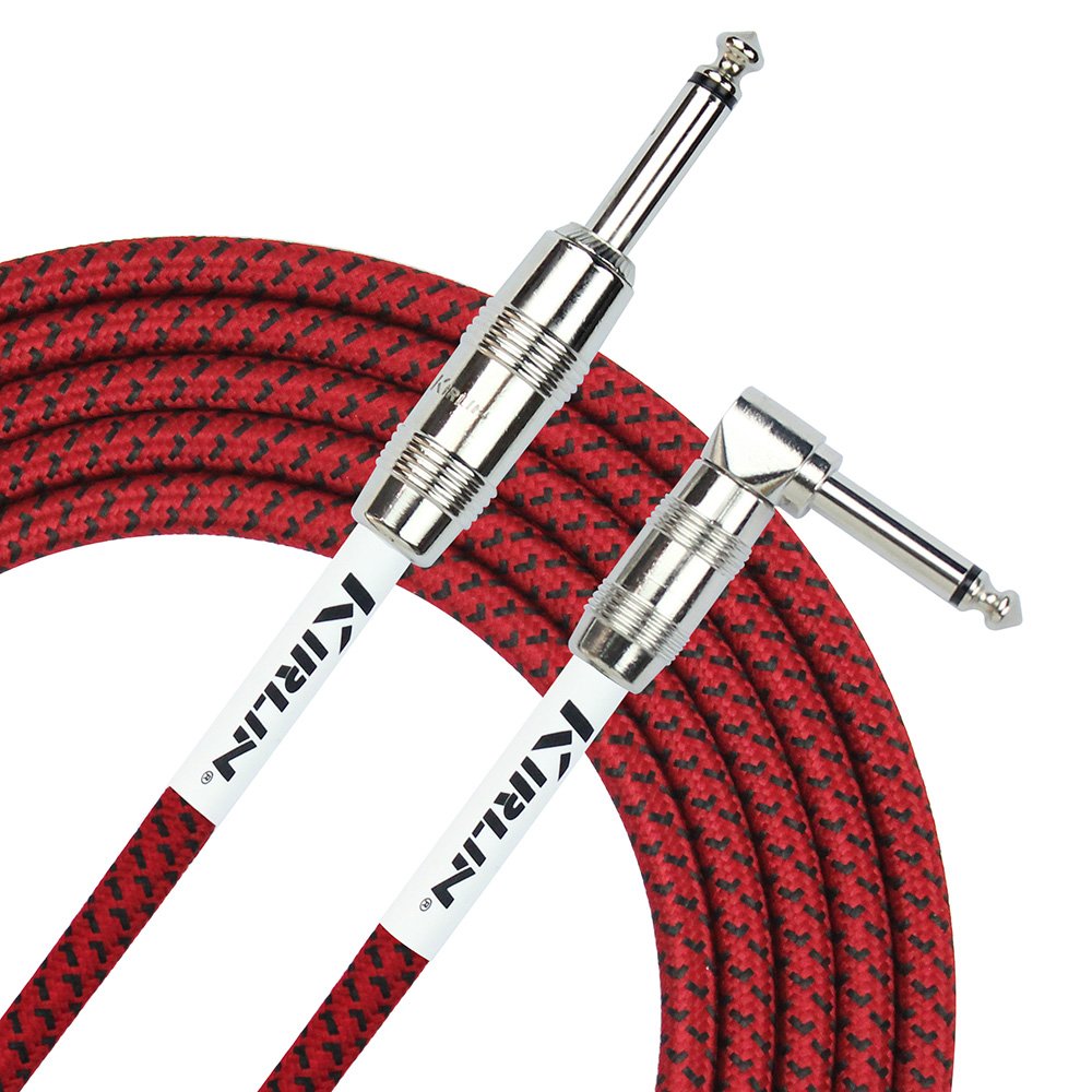 Kirlin IWC202PNRD-10FT Fabric Straight-Angled Instrument Cable Guitar Lead, Red, 10 ft