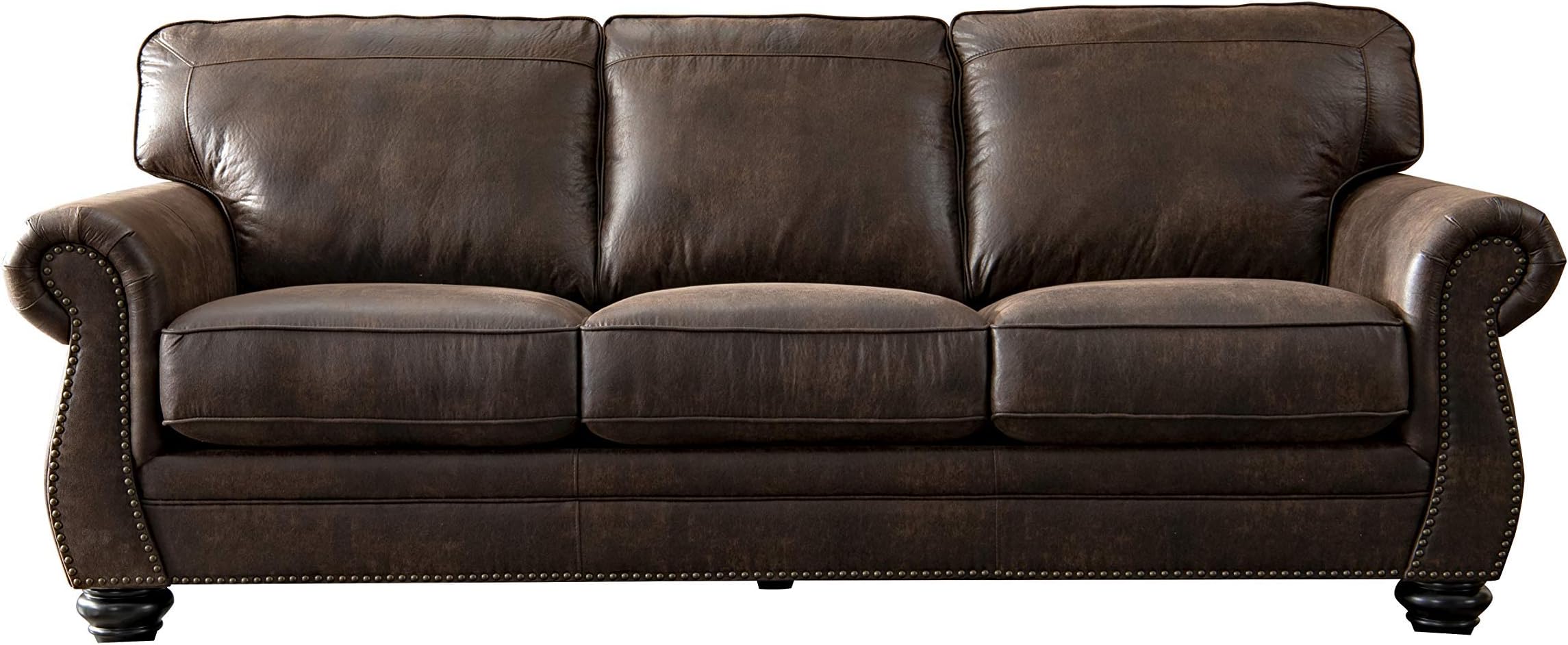 Acanva Luxury Contemporary Leathaire Leather Sofa, 1, Walnut Brown