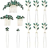 inSowni 11 Pieces Vintage Emerald Green Headpieces Party Prom Wedding Bridal Rhinestone Hair Side Combs Slides+U-shaped Hair Pins Accessories for Brides Bridesmaids Women Girls