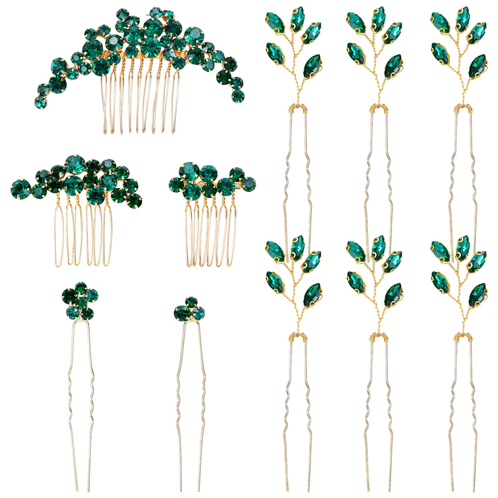 Photo 1 of inSowni 11 Pieces Vintage Emerald Green Headpieces Party Prom Wedding Bridal Rhinestone Hair Side Combs Slides+U-shaped Hair Pins Accessories for Brides Bridesmaids Women Girls