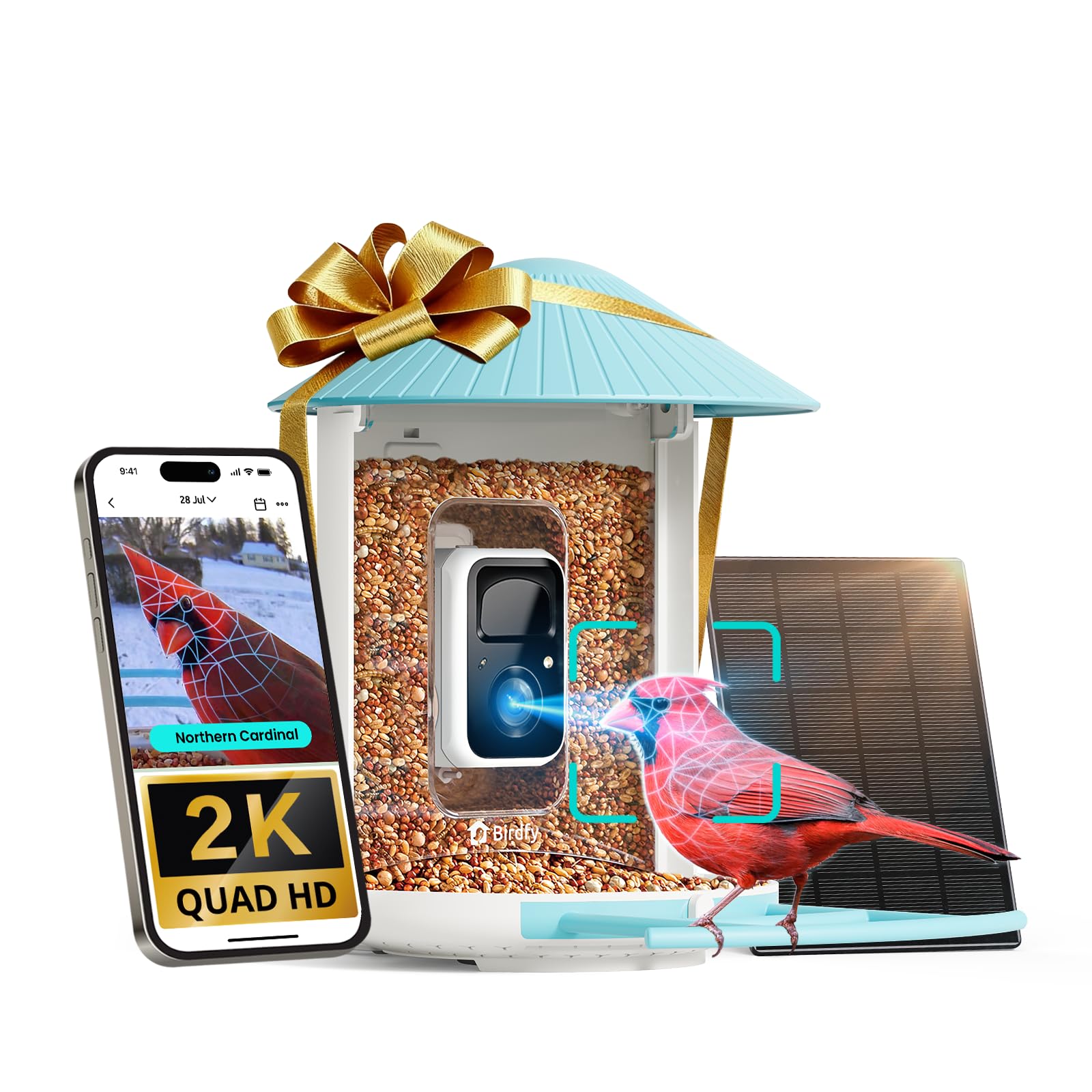 Photo 1 of NETVUE by Birdfy Smart Bird Feeder with Camera Solar Power, Smart AI Birdwatching Camera, Auto Capture & Notify, Clear Day & Color Night Video & Pictures, Ideal Gift for Lover