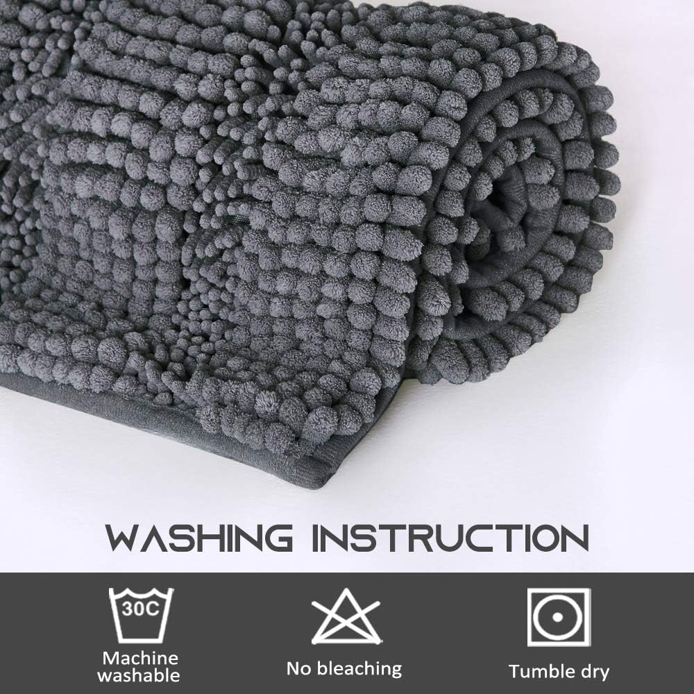 NICETOWN Grey Bath Rugs, Extra Thick Bath Rugs for Bathroom, Anti-Slip Soft Plush Chenille Shaggy Bath Mats, Living Room Bedroom Mats, Water Absorbent Floor Carpets (20 x 32 Plus 17 x 24): Home & Kitchen