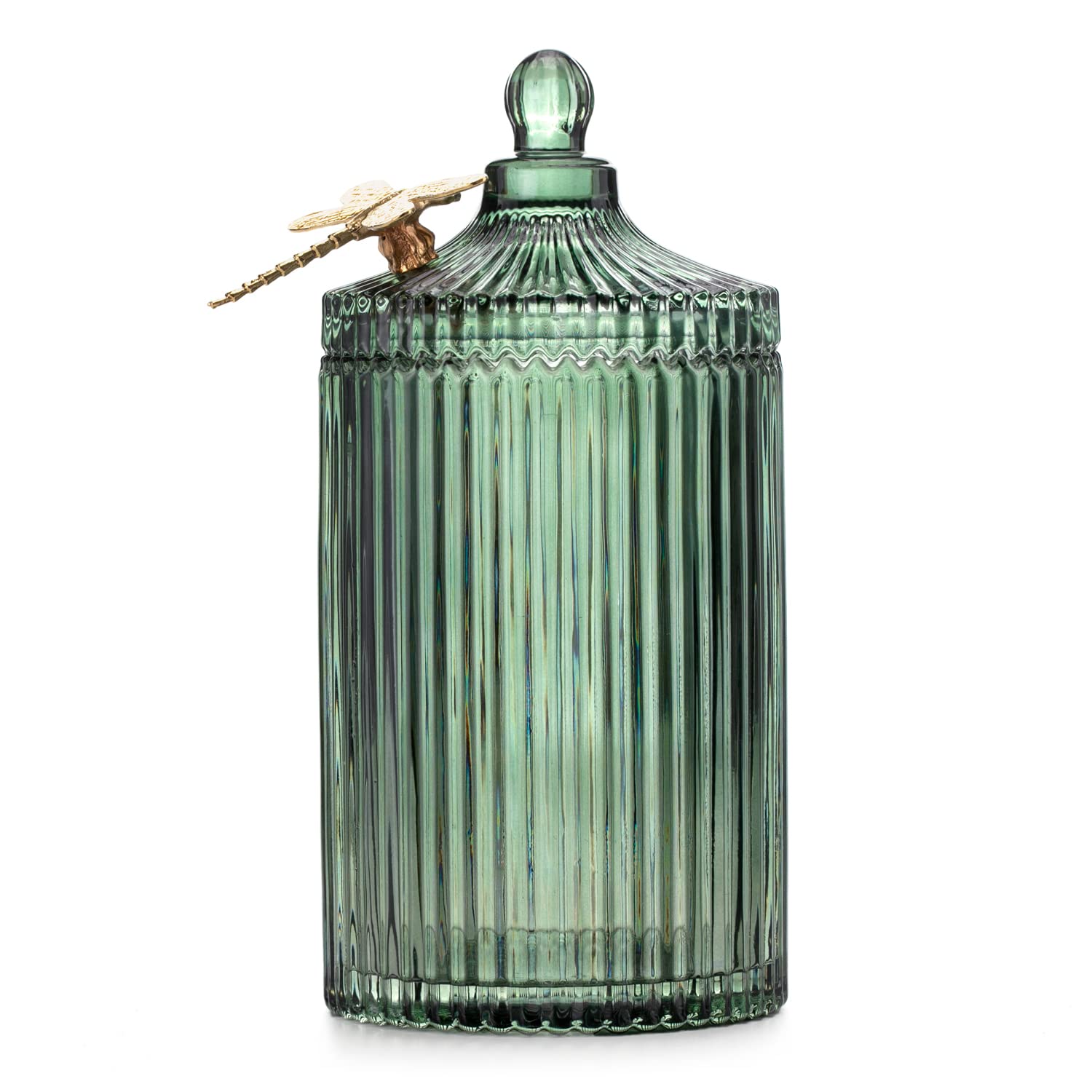 AmeliaHome Glass Storage Box with Lid Cosmetic Box Dragonfly 10.5 x 20 cm Bottle Green