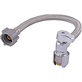 SharkBite Max 12 In. Stainless Steel Braided Toilet Connector with Angle Stop Valve, 1/2 Inch PTC x 7/8 Inch Ballcock, PEX Pi