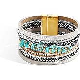 Pulseras para Mujer Leather Wrap Bracelets for Women Trendy Turquoise Jewelry for Women Stackable Bangle Cuff Bracelets for Women Valentine's Day Gifts for Women