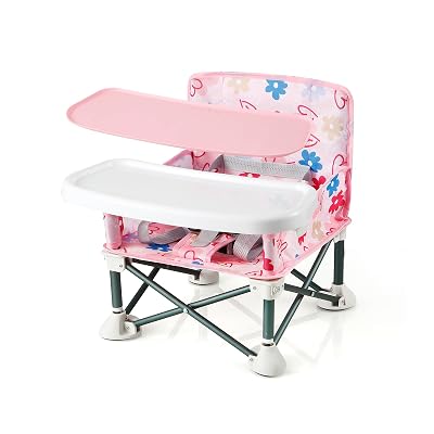 PandaEar Portable Baby Seat Travel| Compact Fold with Straps for Indoor/Outdoor Use| Great for Camping, Beach, Lawn |Toddlers, Kids, Boys, Girls (with Placemat, Pink)