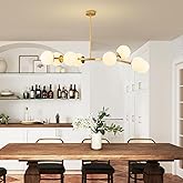 TAKEGO 56" Large Brass Gold Modern Linear Chandeliers for Dining Room, 8 Lights Large Mid Century Modern Chandelier Sputnik C