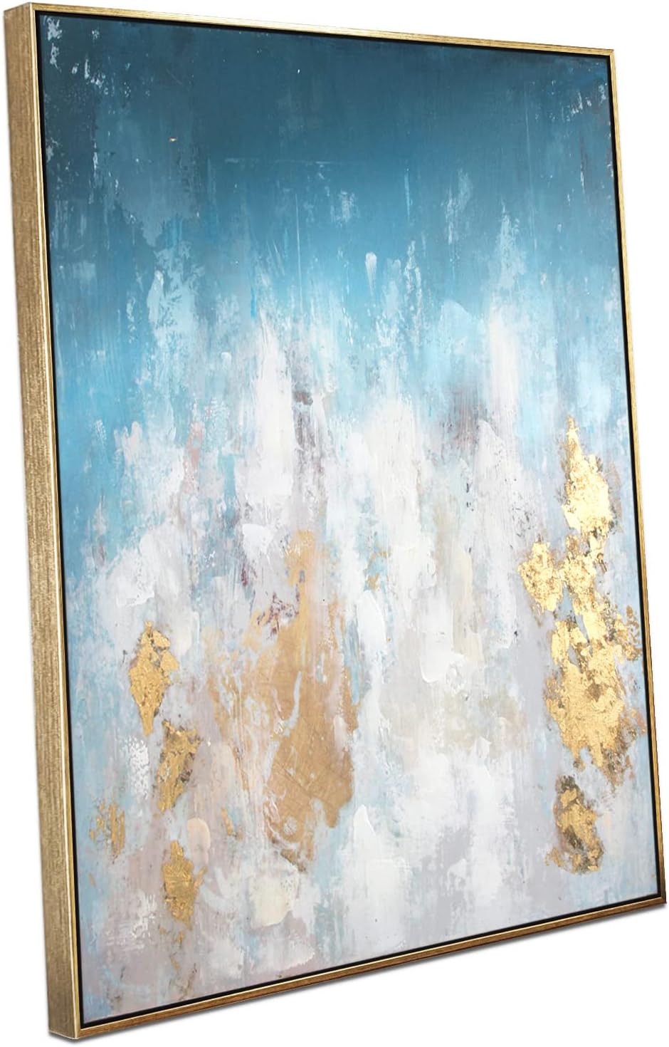 Paintings - Zessonic Blue and Gold Abstract Wall Art - Abstract Beach Wall Decor in hues of blue, gold and white with hand texture for Living room, Bedroom, office，24